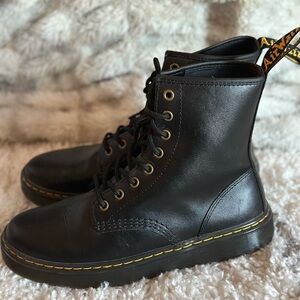 Dr. Martens Black Leather Boots with Yellow Tag